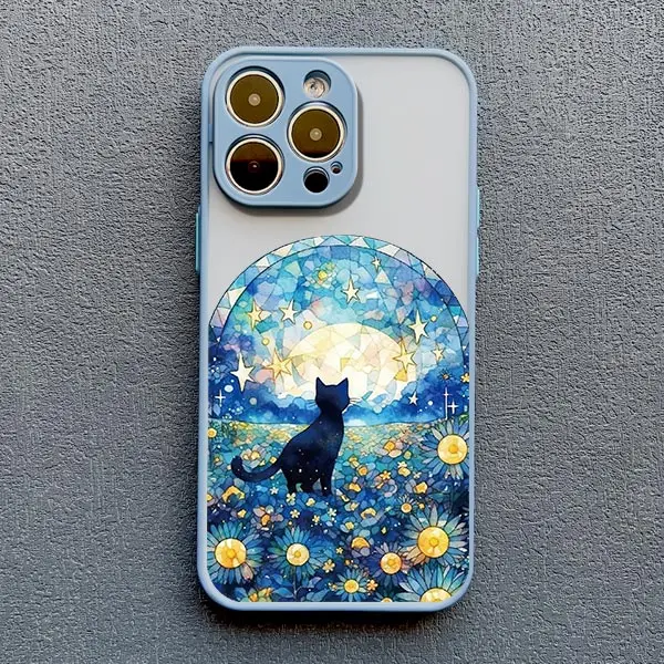 Little Black Cat Blue Night Sky Shockproof Phone Case