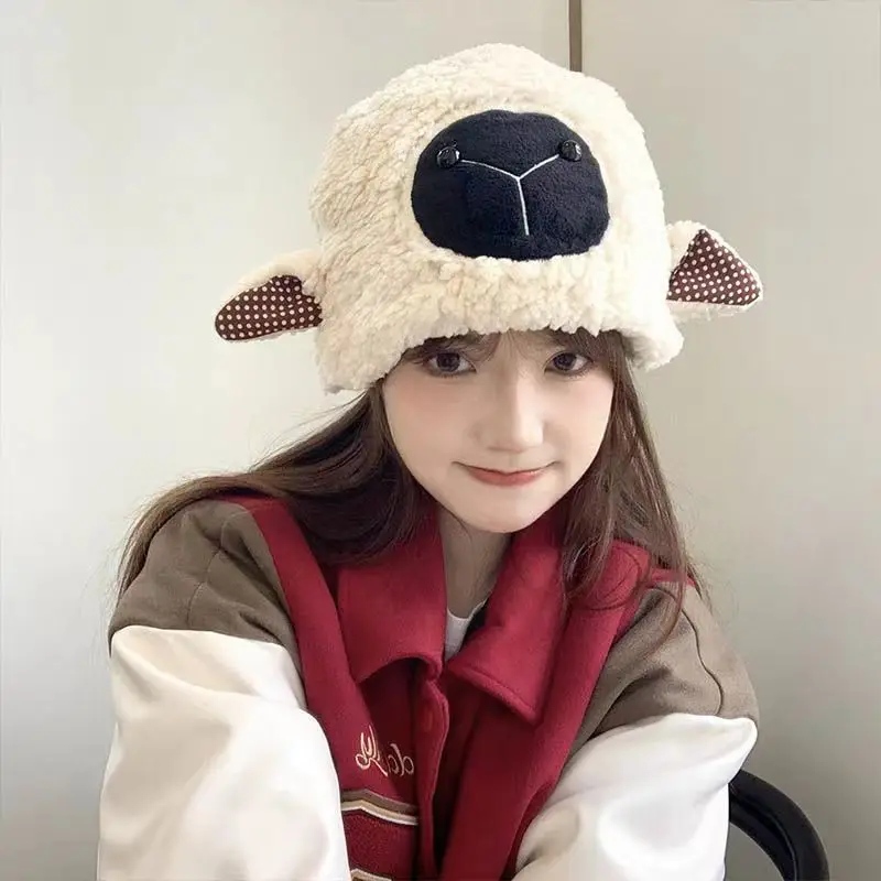 

Cute Ears Lamb Hats for Woman Winter New Beanies Plush Thickened Lamb Cashmere Hat Girls Autumn Female Beanie Caps Warmer Bonnet