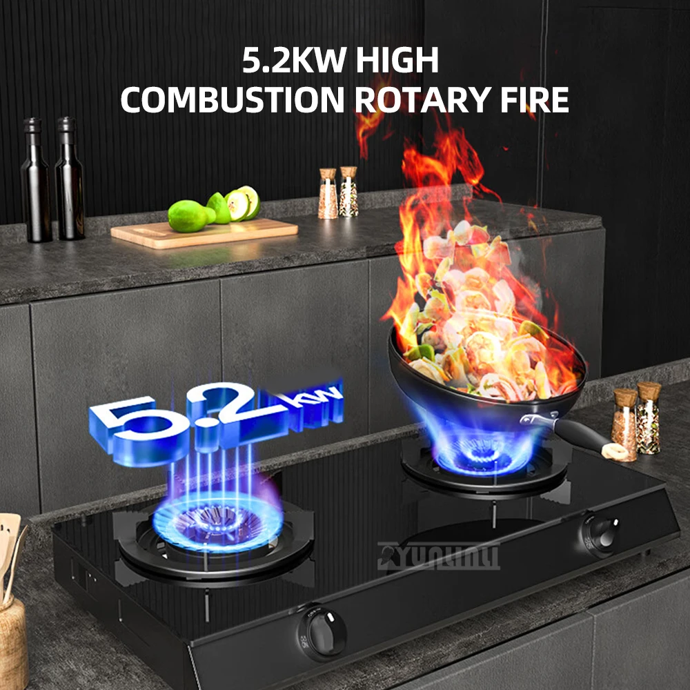 Household Stainless Steel Two Burners Gas Stove Kitchen Double Cooktop Energy-saving Gas Stove 2