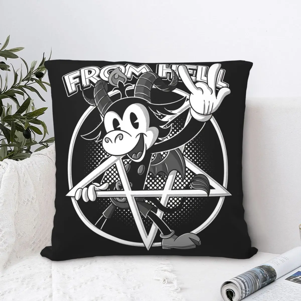 Blackcraft Retro Cartoon Devil Horns Sign Frell Throw Pillow Case Baphomet Art Zaino Coussin Covers For Sofa Decor