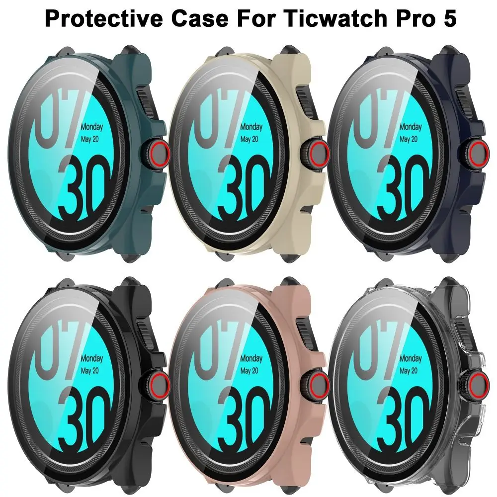 

Полностью поликарбонатный защитный чехол для Ticwatch Pro 5, защитный чехол для экрана + прозрачная пленка из закаленного стекла