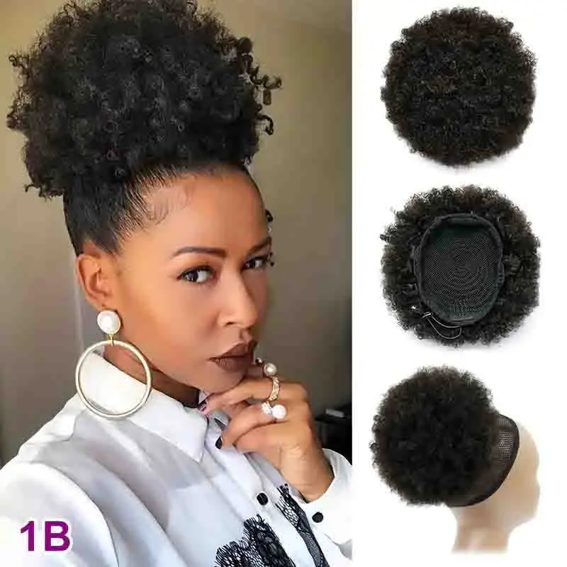 African Curly Ponytail Hair Bun Human Hair Wig African Fluffy Drawstring Curly Ponytail Human Suitable For Women