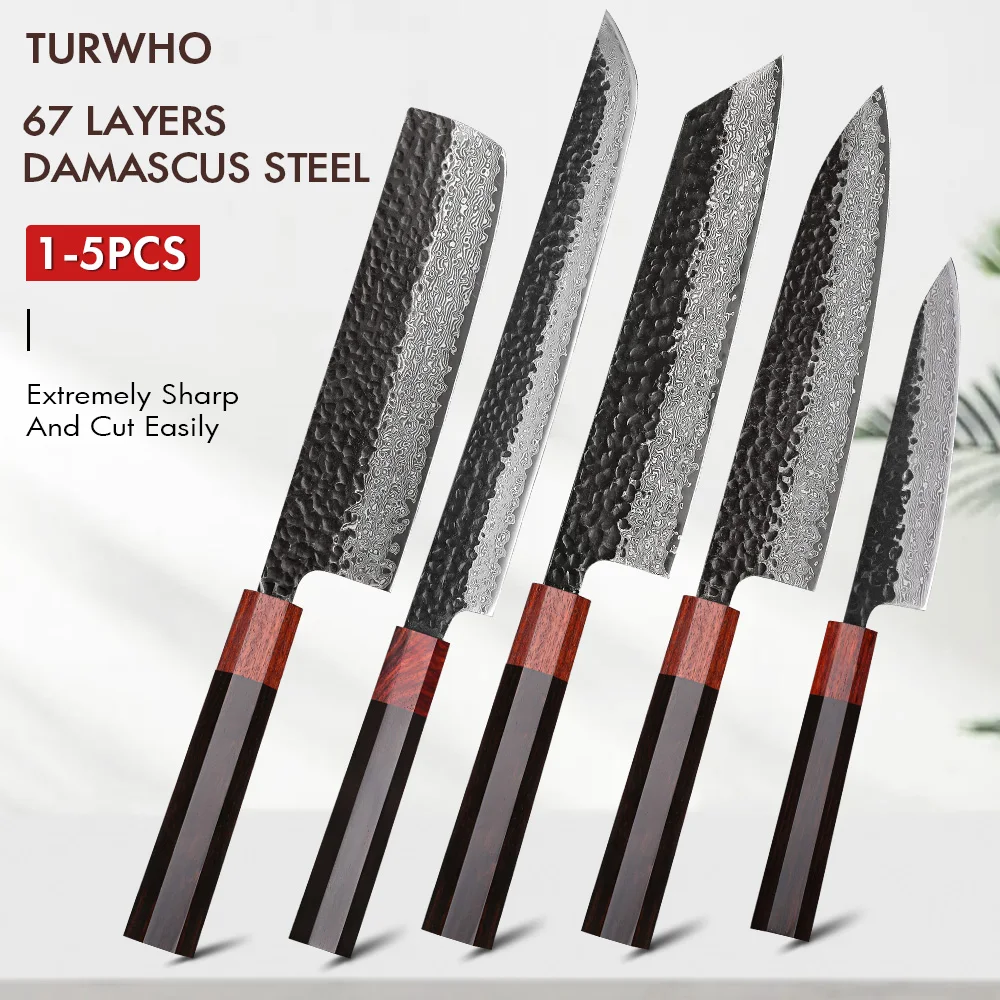 TURWHO Professional Damascus Chef Knife 8, 67 Layer Damascus Steel  Handmade Forged Kitchen Knives Salmon Knife Slicing Knife Sharp Blade  Cleaver Japanese Damascus Steel Sashimi Knife Sushi Knife Fish Knife Beef  Raw