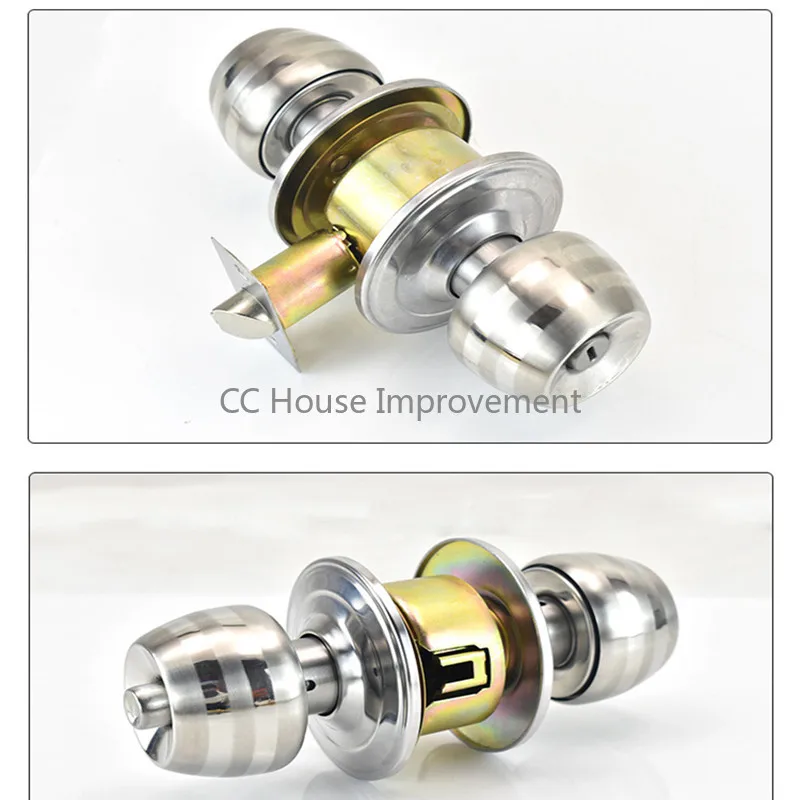 Round Door Handle Door Knobs Lock Stainless Steel Entrance Passage Lock with Key for Bedroom Living Room Bathroom door handles