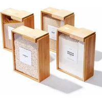 New Food Storage Box Wooden Kitchen Oatmeal Cereal Storage Barrel Bamboo Wood Grain Dispenser Food Storage Organization 4
