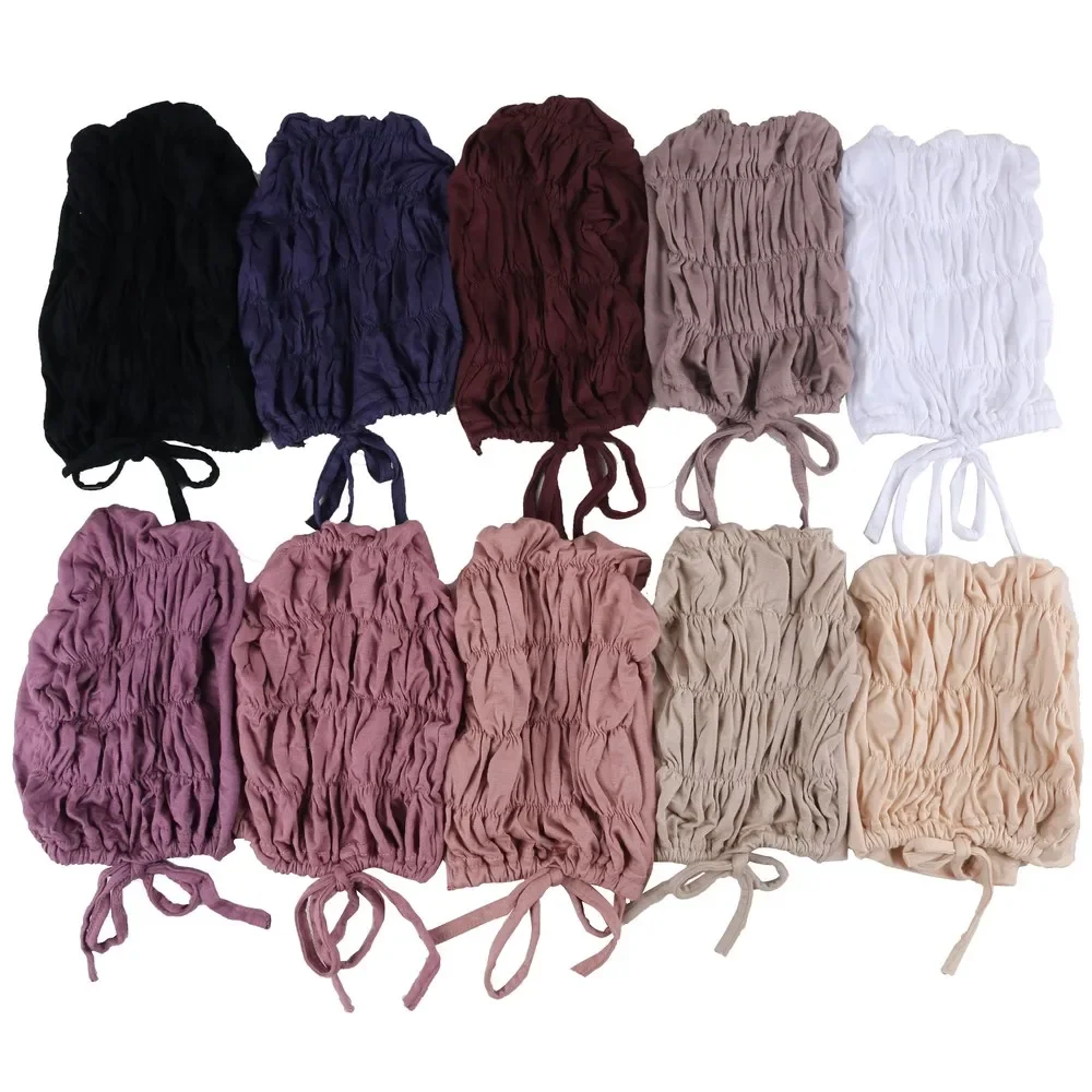 Turban Caps Tie Strap Lining Satin Silk Fashion Muslim Women Hijab Underscarf Caps Soft Cotton Head Wrap Islamic Arab Headscarf 6