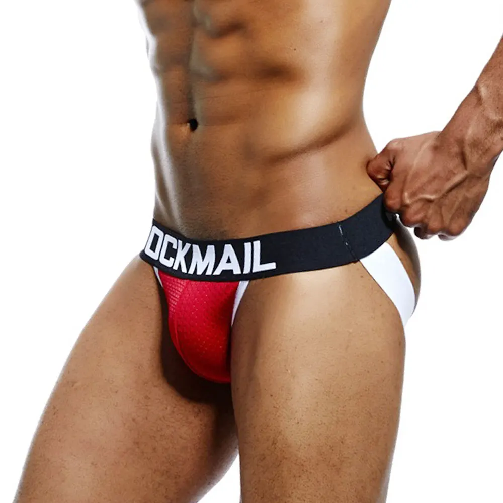 Men Mesh Jockstrap Athletic Supporter Sexy Low Waist Breathable Underwear Strap Briefs Gay Penis Pouch Bikini Thong G-Strings