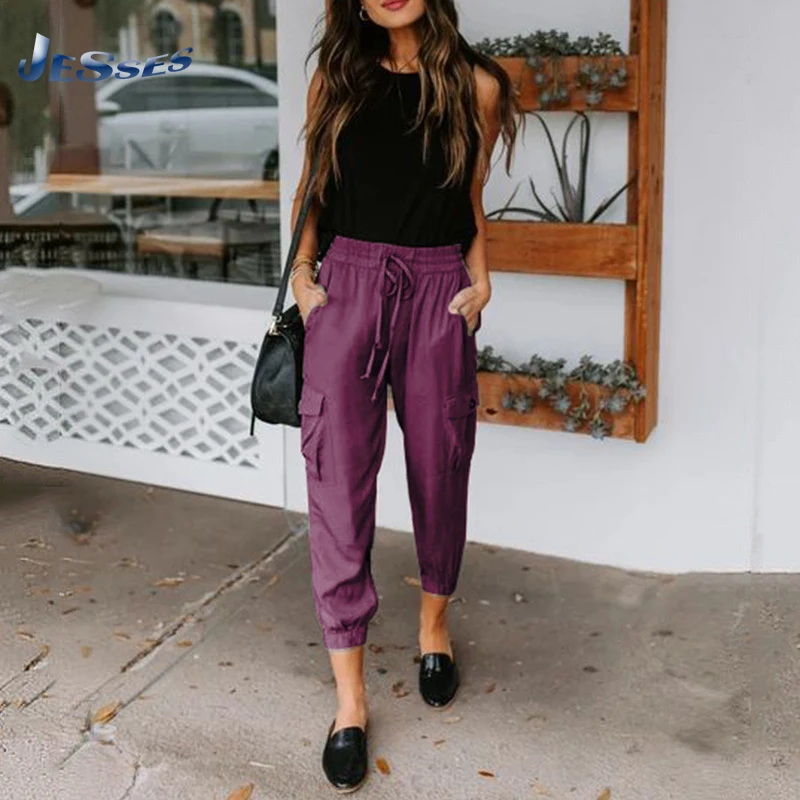 

Loose Drawstring Pencil Pants 2021 Lady Pocket Solid Color Casual Trousers Spring 3XL Sweatpant For Women Jogging Pant