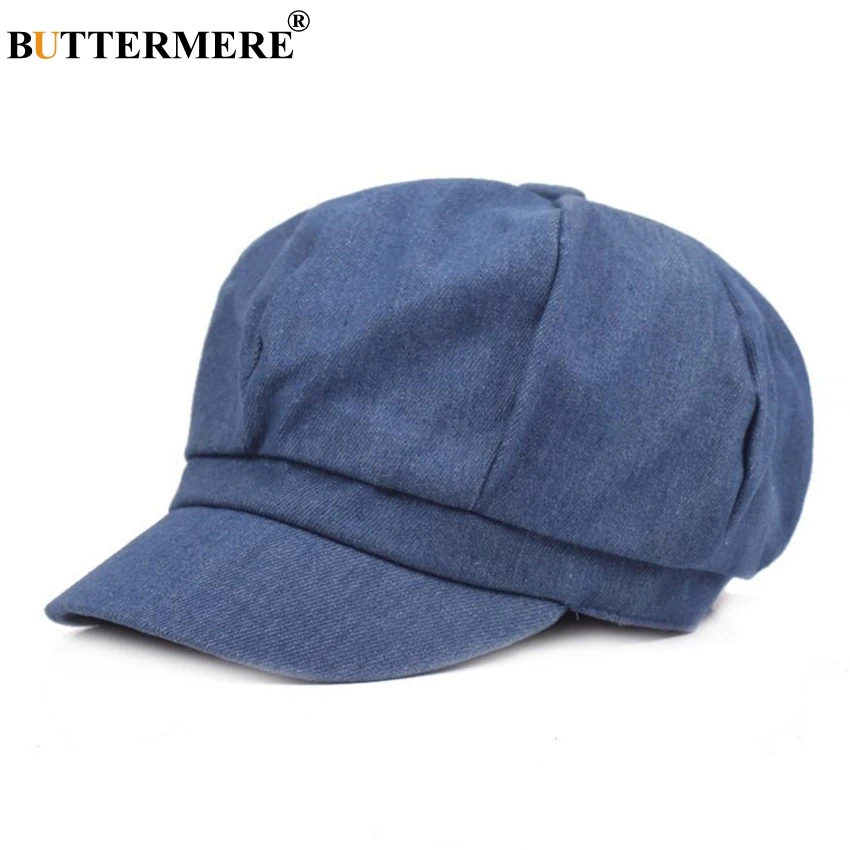 BUTTERMERE Newsboy Cap Women Denim Octagonal Cap Baker Boy Hat Beret Female Spring Summer Cotton French Painter Hat