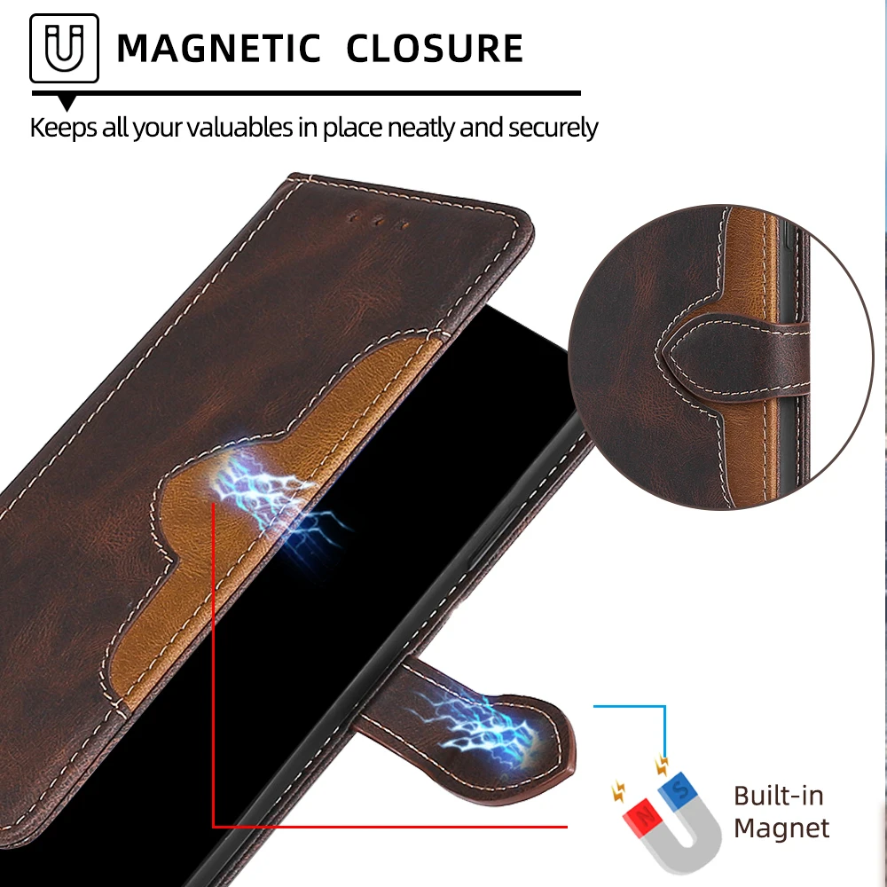 Luxurious Contrasting Color Leather Magnet Buckle Flip Phone Case