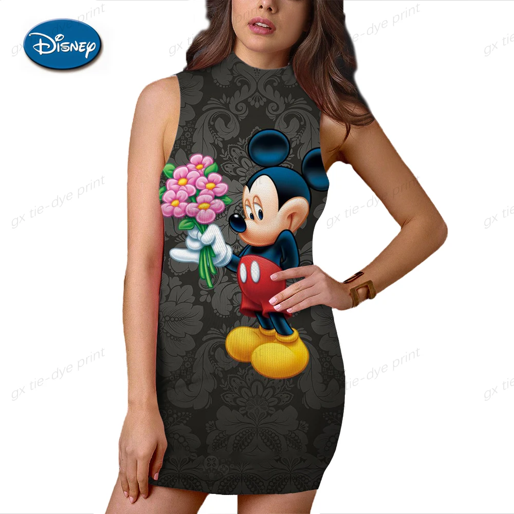 

Disney Summer New Cute Sexy Mini Dress Minnie Mickey Mouse Women's Dress Elastic Fashion Tight Trend Sleeveless Mini Dress Y2K