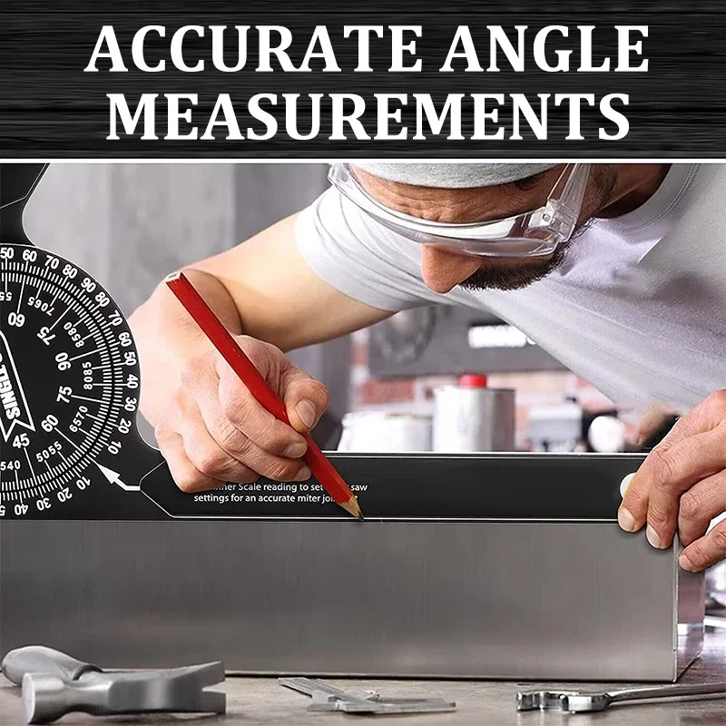 Miter Saw Protractor Aluminum 360&deg; Rotatable Horizontal Angle Ruler Precision Laser-Inside & Outside Miter Angle Measure Finder