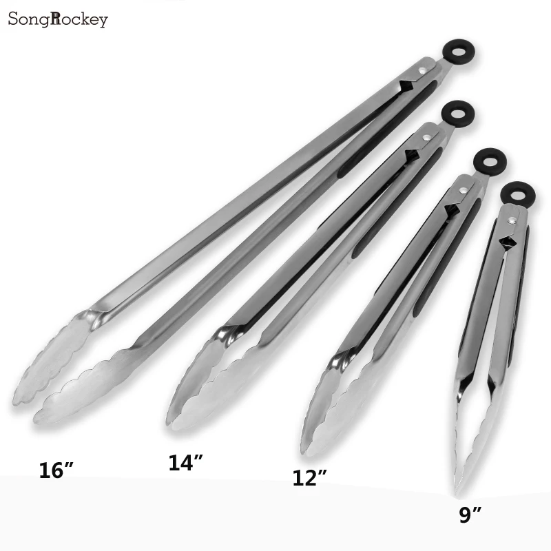BBQ Grilling Tong Salad Cake Dessert Serving Food Tongs food tongs Stainless Steel Barbecue Clips Clamp Baking Food Kitchen Tool 1PC