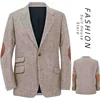 Men's Casual Blazer British Retro Style Classic Herringbone Fabric Elbow Patchwork Design Daily Leisure Business Autumn Winter