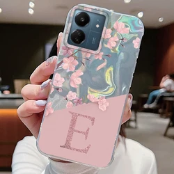 Floral Pink Silicone Bumper Case with Initial Letter A - Z Design for Redmi A4 5G (Zmtah05)