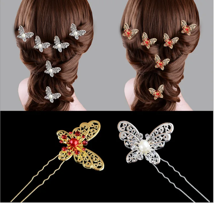 Butterfly Crystal HairPins Clips Women Wedding Ladies Bridal Jewelry Accessories 