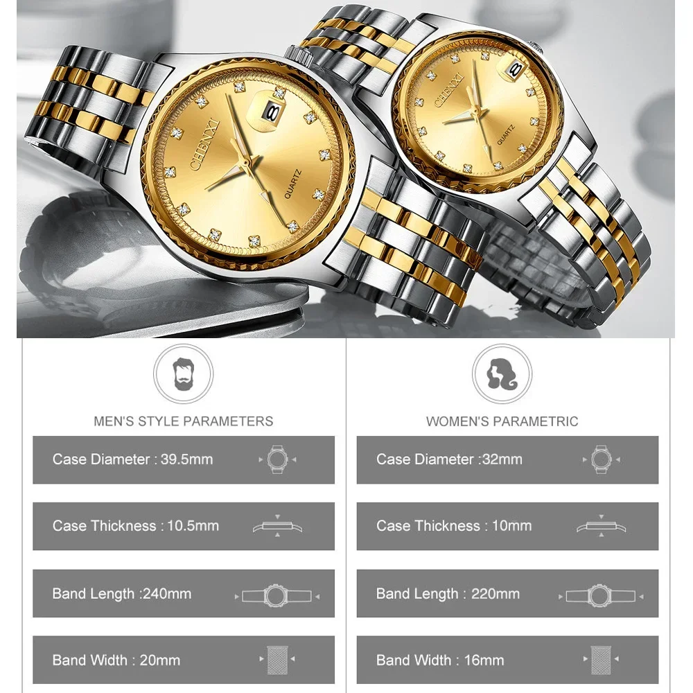 Chenxi 8204 Men Women Watches Dial Top Brand Luxury Couples Quartz Stainless Steel Watch Waterproof Calendar