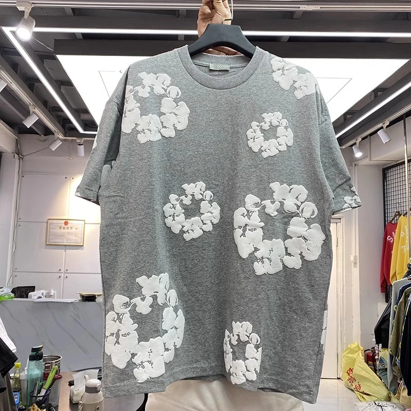 

New Kapok Puff Print T Shirt Men Women Best Quality Black Gray Tee Top Oversize Short Sleeve Hip Hop