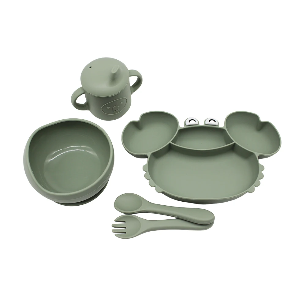 Baby Tableware Set Crab Compartment Plate with Silicone Easy to Wash Boilable Sterilized Baby Eating Training Tableware Set 5