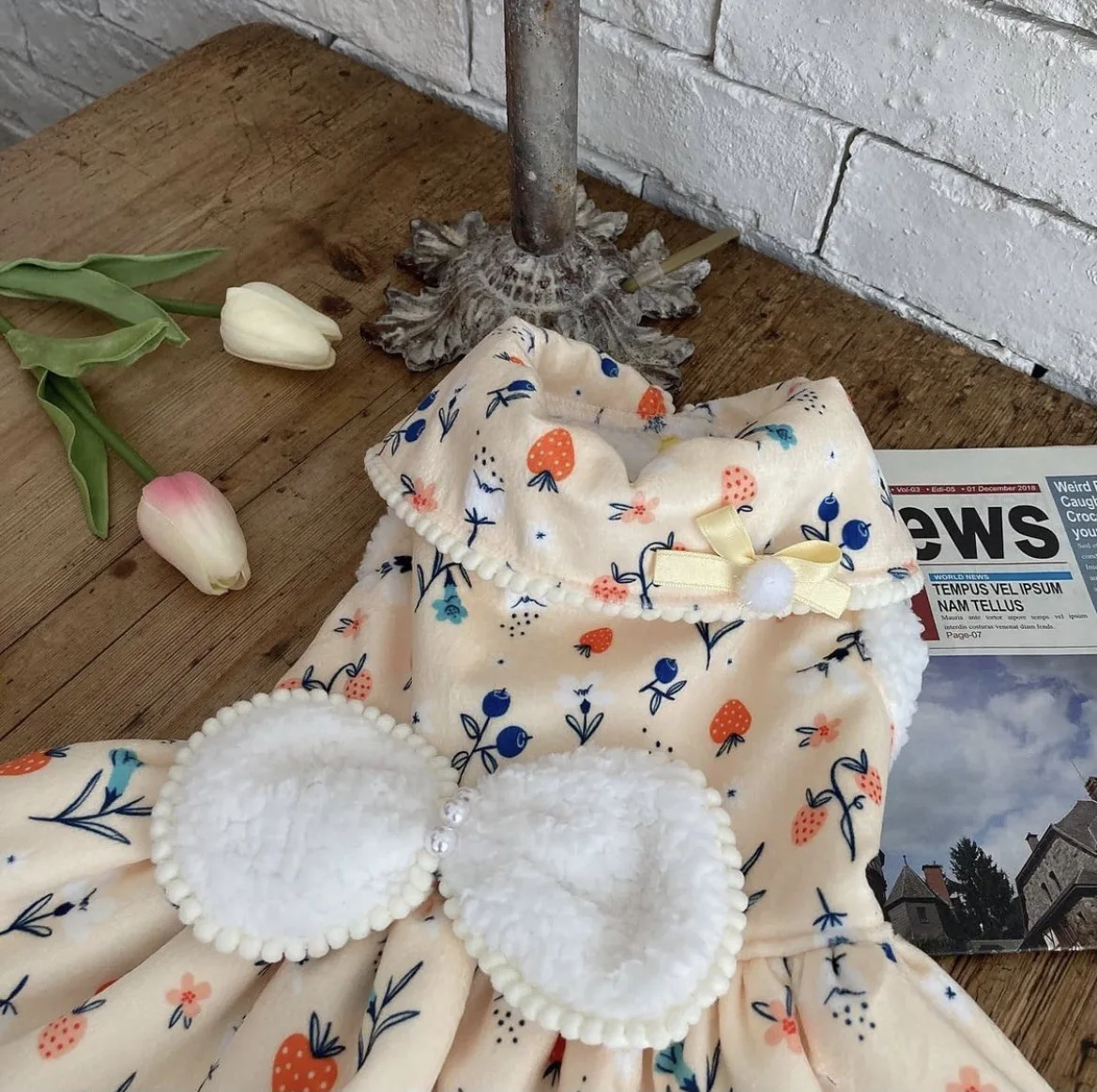 Sweet Princess Dress With White Bow For Dog