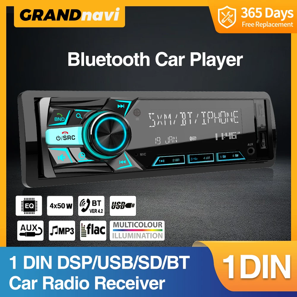 

Grandnavi Car Radio 1din MP3 Player Digital Bluetooth Car Player FM Radio Stereo Audio Music USB/SD with In Dash AUX Input