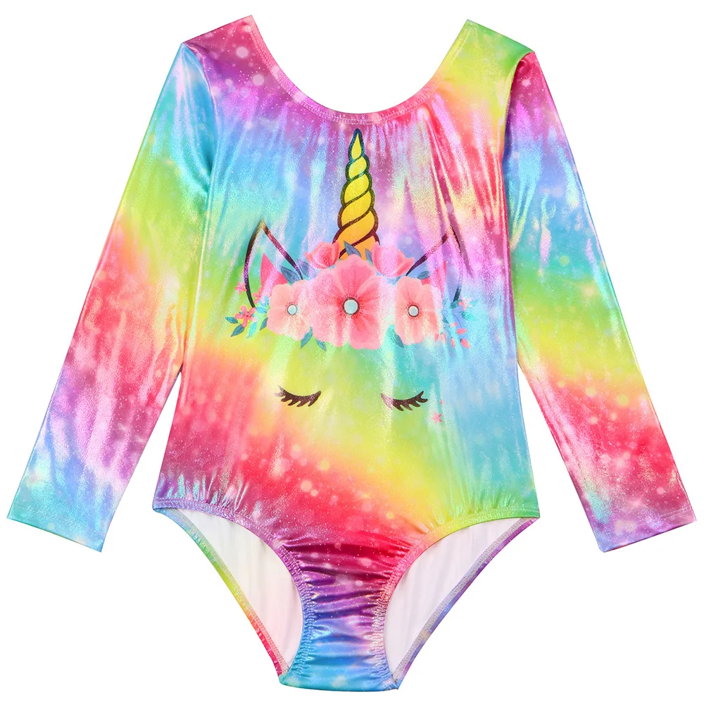 Kids Girls Gymnastics Sportswear Long sleeved Leotard Unicorn Activewear Dancewear Gym Training Bodysuit Sports Ballet Practice