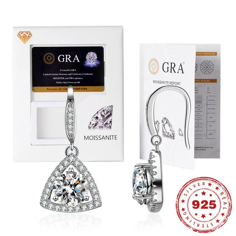 

HOYON 1 Carat Diamond Simple Luxury Long Earrings for Women 2023 Trend S925 Silver Drops of Poillite Four-Leaf Cao White Earring