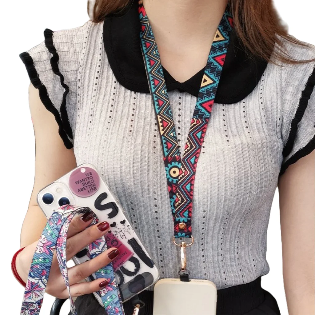 Mobile Phone Broadband Straps Long Painted Totem Lanyard Neck Band Shoulder Cord Anti Loss Rope Hang Retro Ethnic Style Strap phone lanyard
