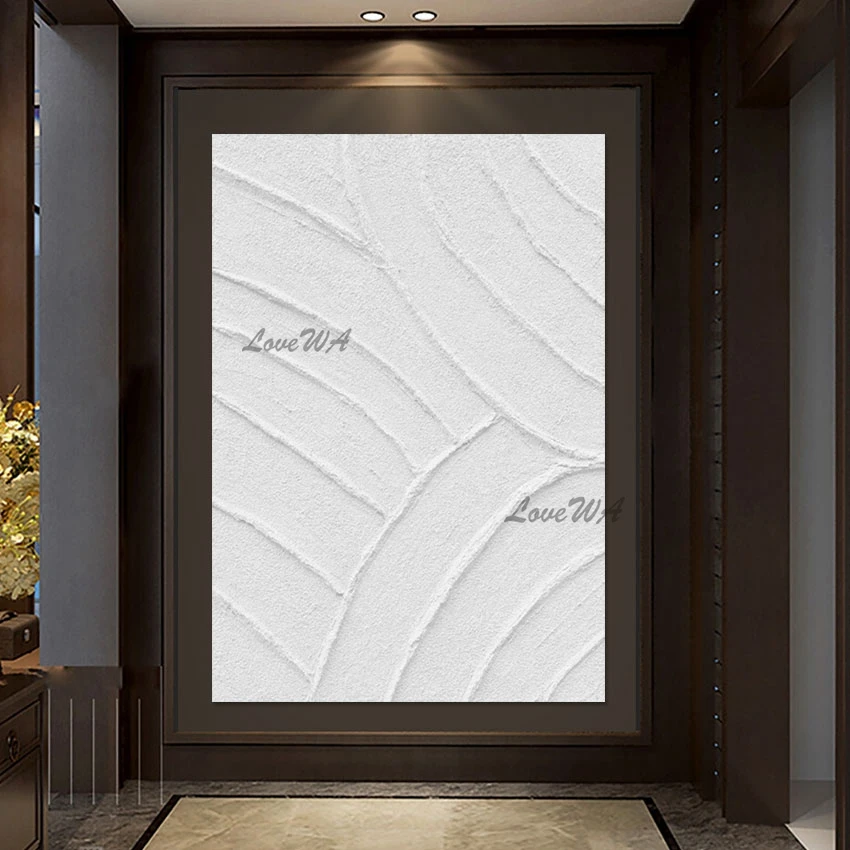 

Unframed Wall Picture For Restaurant, White Thick Acrylic Simple Abstract Oil Painting, Modern Artwork Canvas, Home Decoration