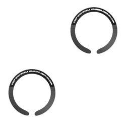 Magnetic Wireless Charger Ring with Universal Metal Sticker and Car Holder Plate (Black 2PCS Shape C)