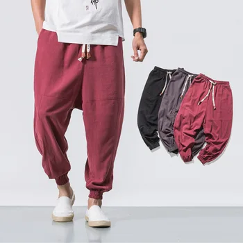 Pantaloni Harem da uomo oversize di nuova marca Pantaloni da uomo in lino cinese Pantaloni larghi casual di alta qualità da uomo 1