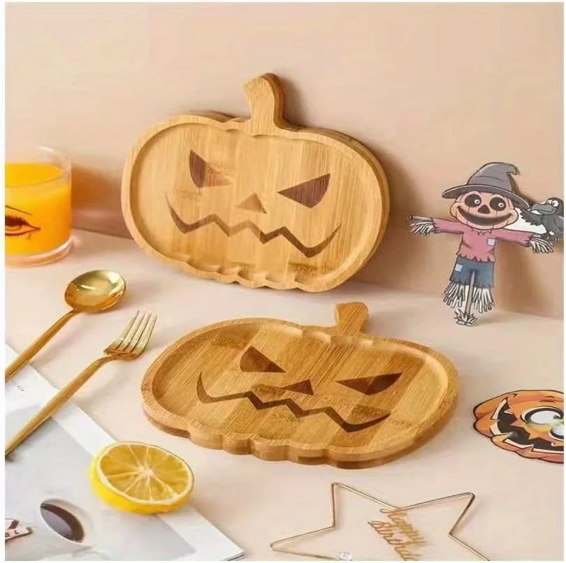 1PC Halloween Wooden Tray Holiday Party Plate Party Venue Layout Props Halloween Creative Fruit Plate Household Kitchen Supplies