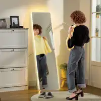 Зеркало в полный рост, зеркало 150 x 40 см, со светодиодной подсветкой, 3 цвета освещения, настенное зеркало с подставкой, сенсорный выключатель — изображение 2