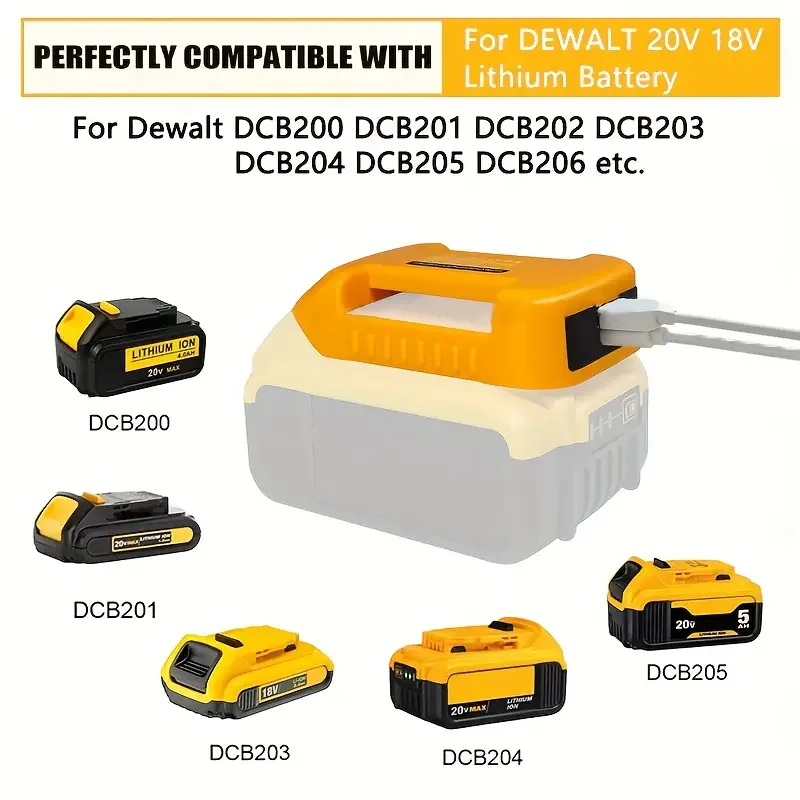 Dewalt 20V 18V DCB200 DCB202 DCB203 리튬 이온 배터리 고속 충전기 랙 어댑터 용 USB 및 Type-C 클램프 홀더 벨트 변환기