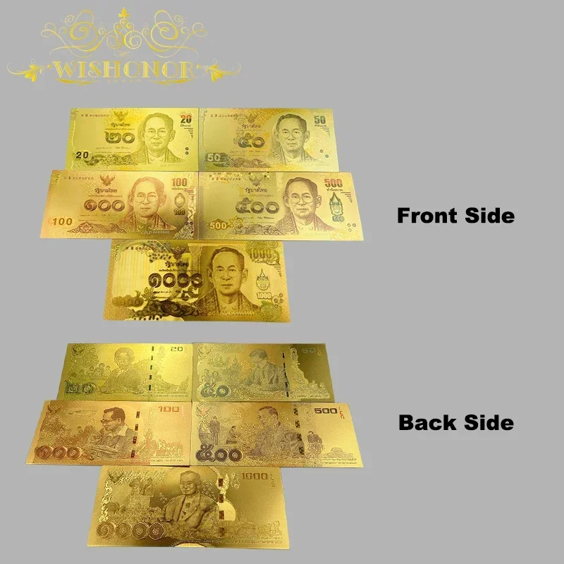 New Thailand Banknotes Baht Bill Gold Foil Banknote With Colors Thailand 24k Gold Plated Note For Gift 10pcs/lot