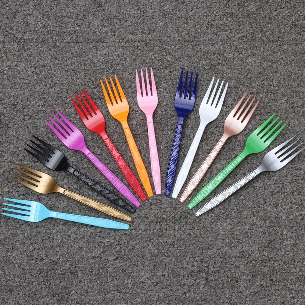 30pcs/Set Plastic Cutlery Spoons Forks Knife Flatware Reusable Plastic Tableware Navy Blue Black White Red Purple Yellow Gold