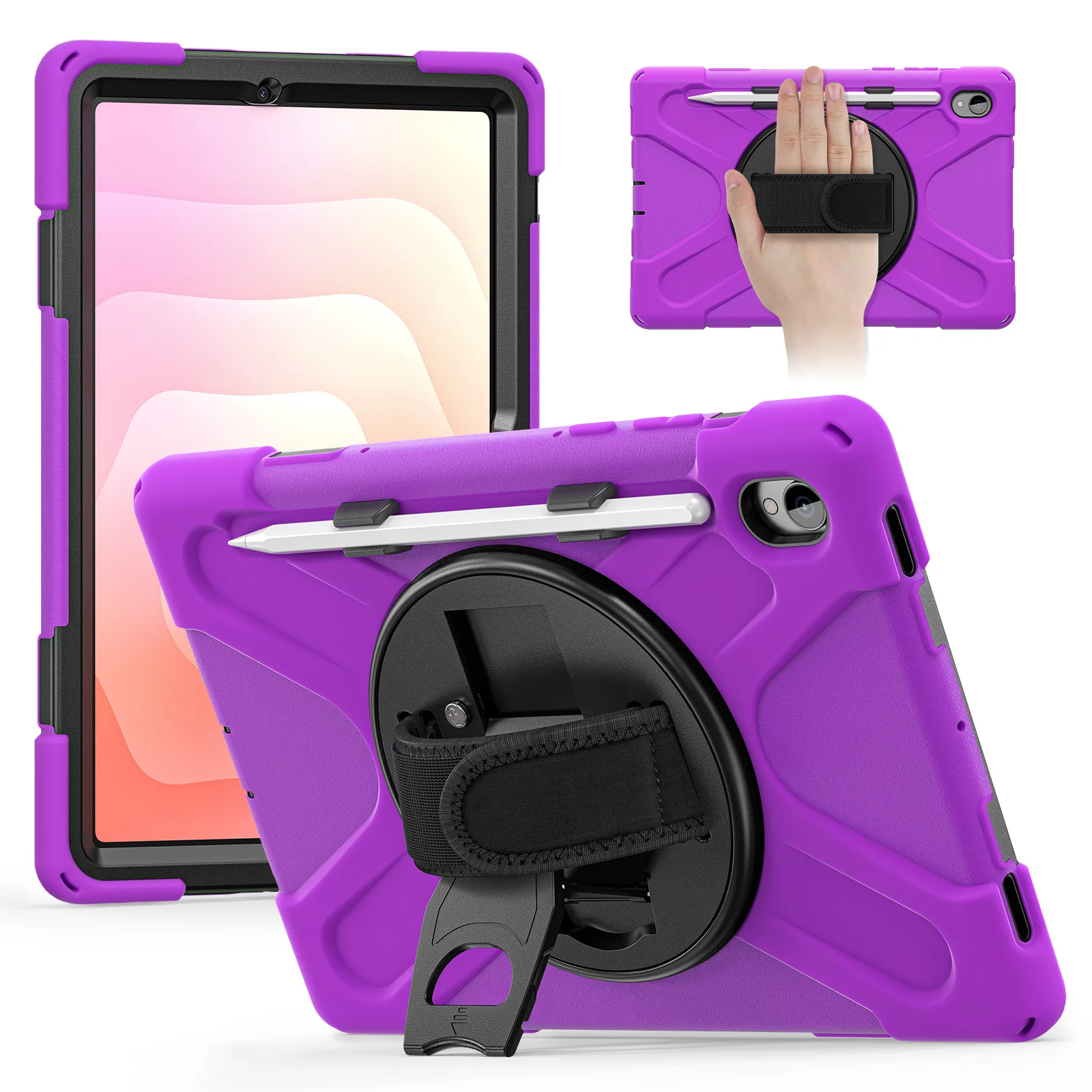 Foldable 360° Rotating Tablet Stand Case with Shoulder Strap and Pen Holder