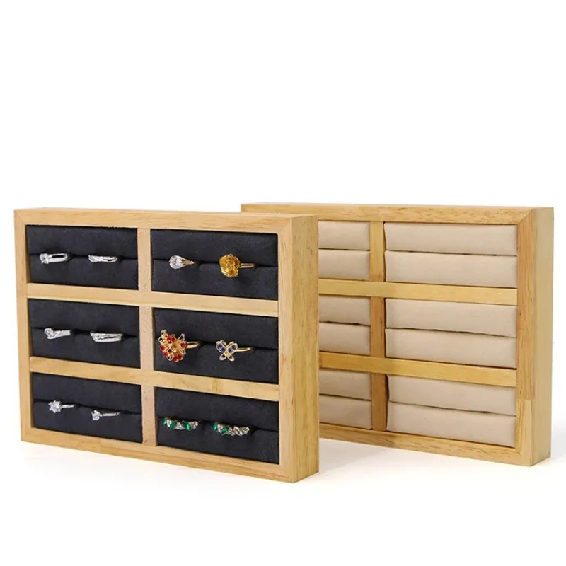 Wooden Fashion Jewelry Ring Display Stand Organizer Slot Tray Retail Shop Cufflinks Earring Bangle Wedge Holder Storage Showcase
