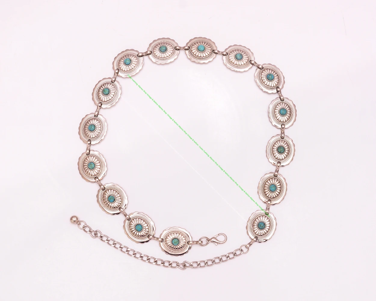 Mode westlichen Cowboy Cowgirl Silber indische Kunst ethnische Stammes blume Türkis Concho Kette Hut Band – Detail 7