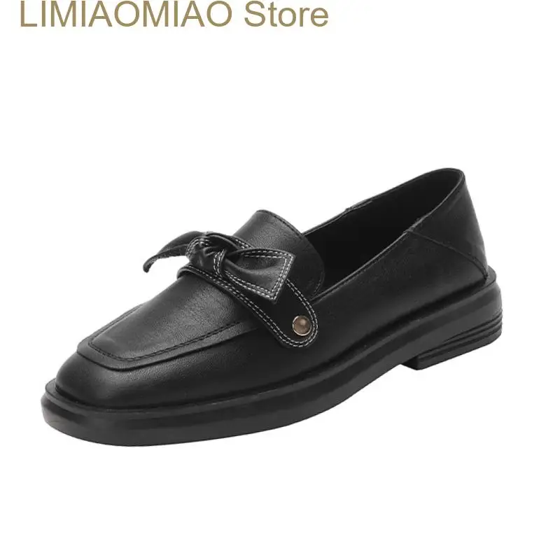 New Fiber Leather Flat Shoes Women's British Style Black Soft Work Low Heel Square Head Simple Office Lady Shoes