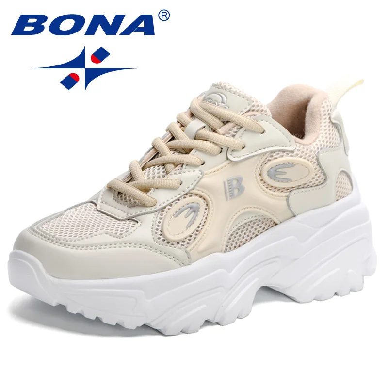 BONA 새 디자이너 여성 레이스 업 플랫폼 스니커즈 숙녀 레저 Feminino 캐주얼 신발 통기성 운동화