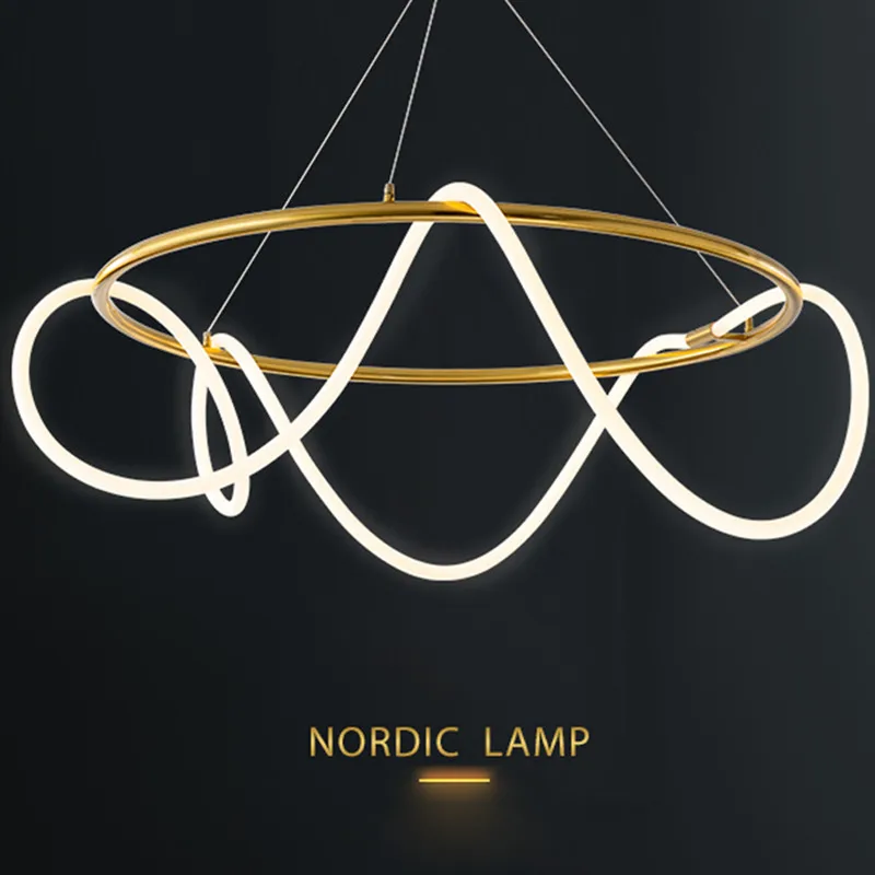 

Nordic Light Luxury Lamps Postmodern Minimalist Chandelier Creative Line Lights Living Room Dining Lights LED Strip Lights