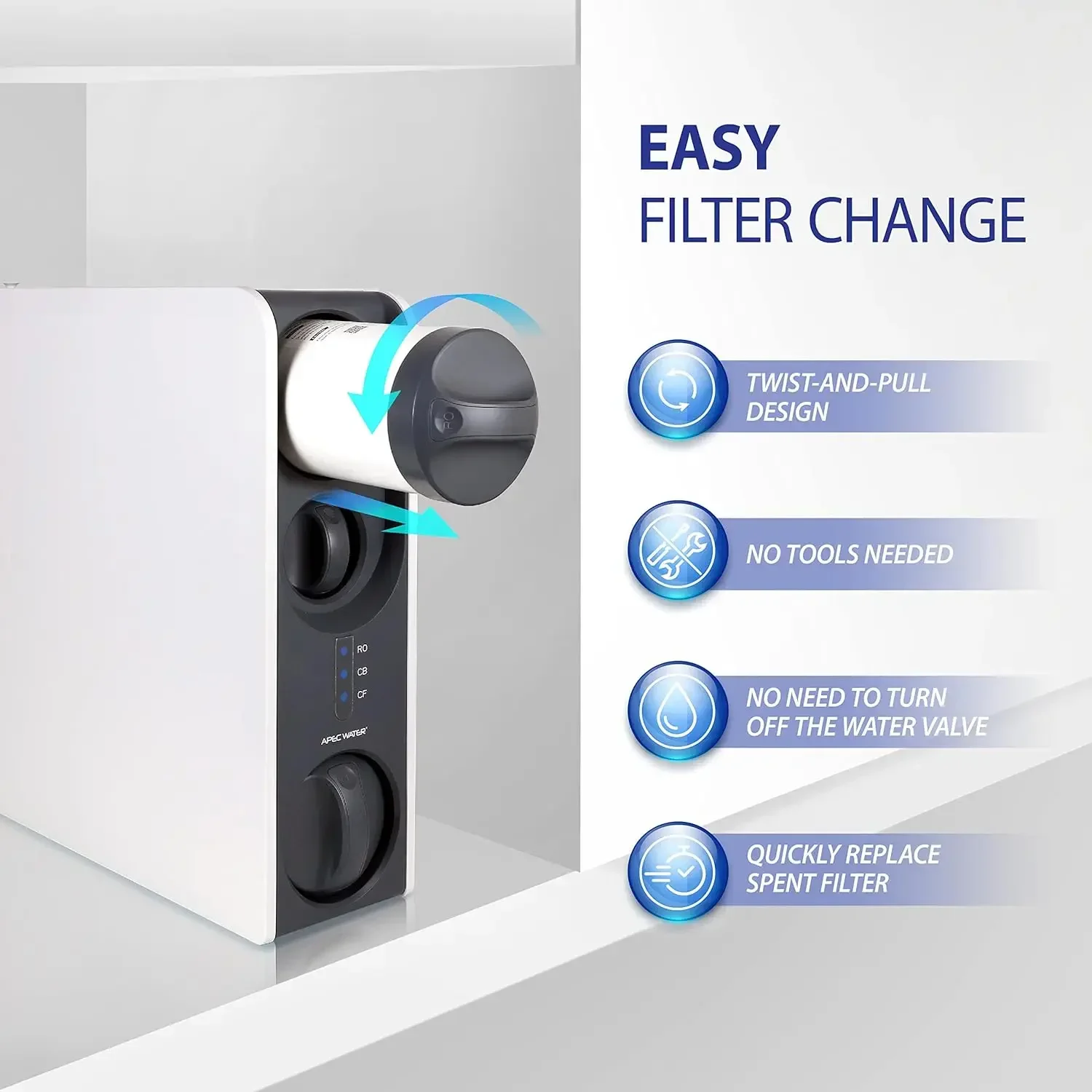 ROTL-600-PH Tankless Reverse Osmosis System 3-Stage Water Filter System W/ PH+, Pure Alkaline Water Filter, Replacement Reminder