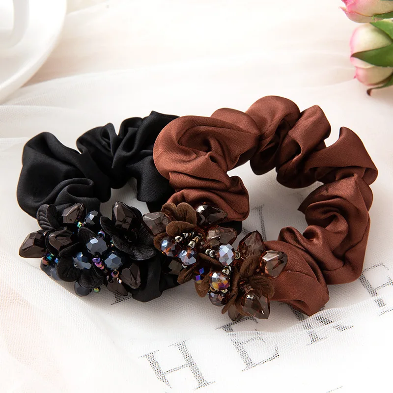 Elegante Kristall Floral Stoff Scrunchies Frauen Mädchen Elastische Haar Gummi Bands Zubehör Krawatte Haar Ring Seil Headwear Kopfschmuck – Detail 18