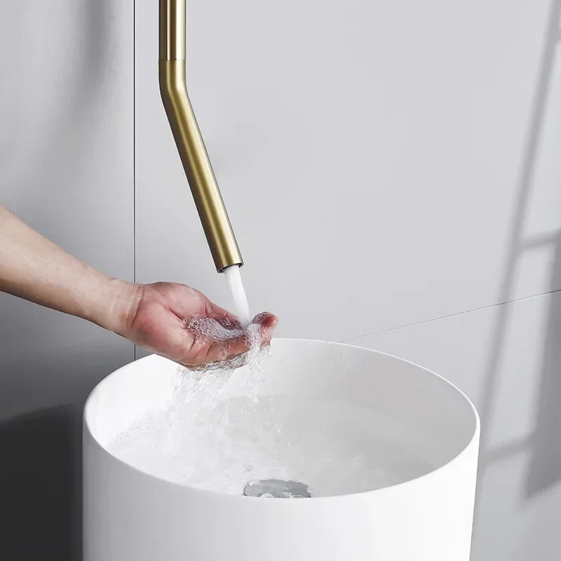 Hanging Ceiling Brushed Gold Matt Black Bathroom Basin Sink Tap Drop Faucet Water Mixer