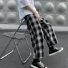 Autumn Men Pants Plaid Streetwear Wide Leg Elastic Waist Loose Sports Pants Trousers Checkered Wide Leg Pants for Travel 3