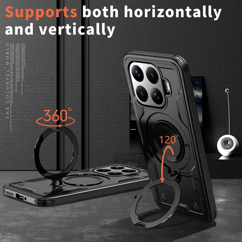 Magnetic Shockproof Hard PC + Soft TPU Phone Case with Rotating Ring Bracket