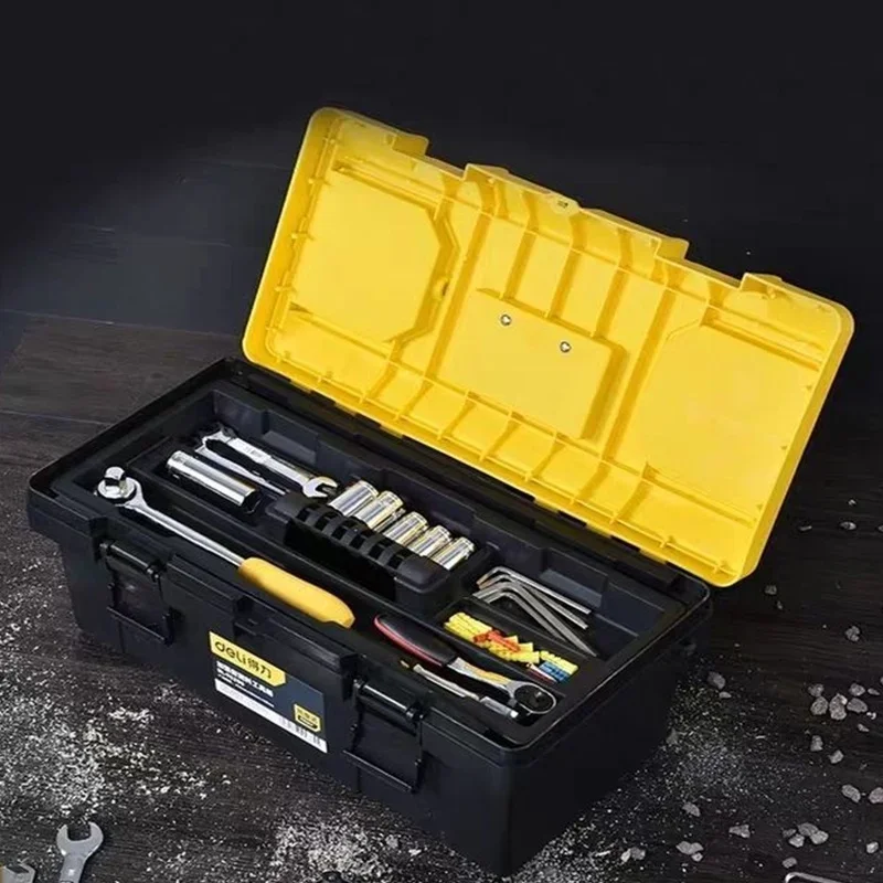 Deli Hardware Toolbox 12/14/17 Inch Plastic Thickened Storage Tools Case Multifunction Household Electric Drill Tool Storage Box