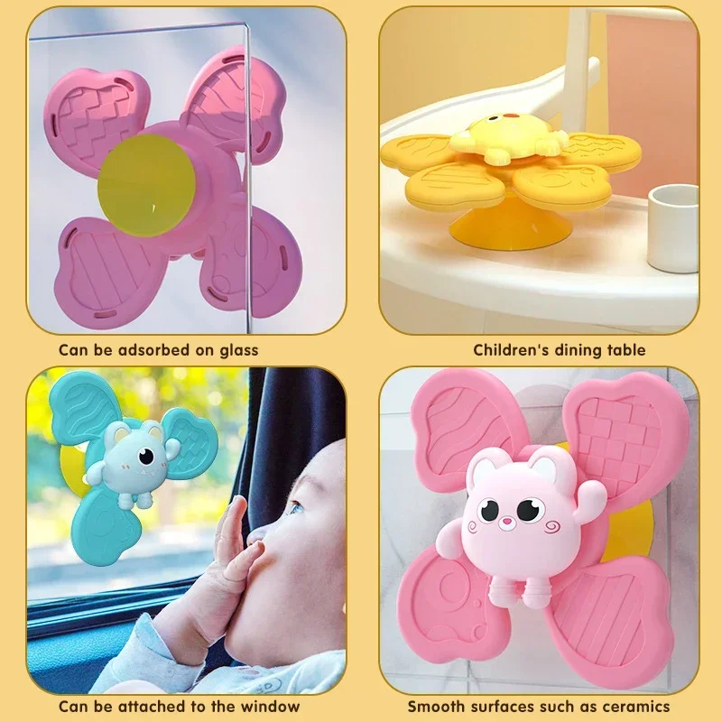 1 PC Kids Rotating Spinner Bath Toys Stress Relief Toy Baby Bathing Sucker Spinner Cartoon Rattles Teether Child Fidget Toy 3