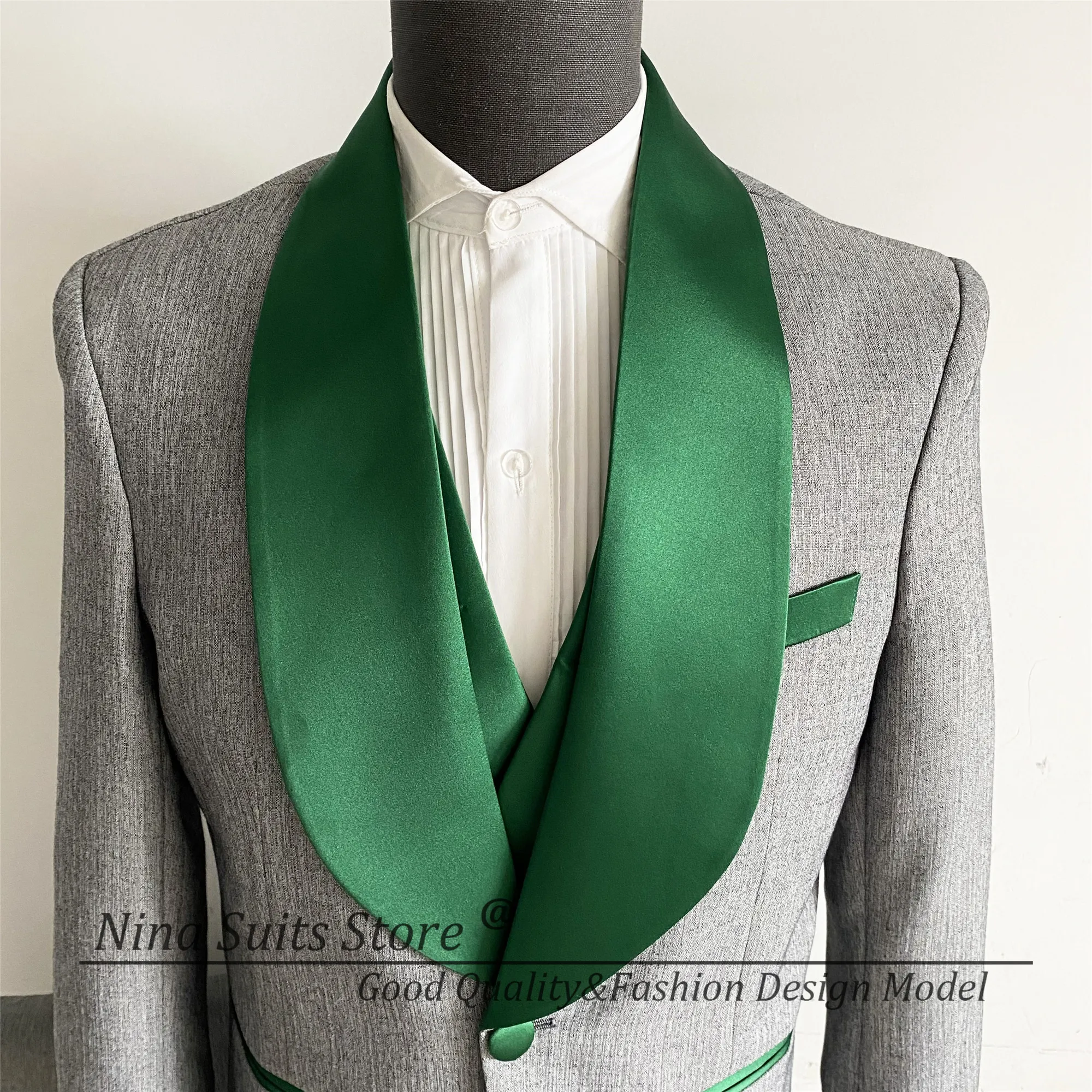 G&N Thick Wedding Groom Suits Grey Green Lapel Blazer Vest Pants New Business Man Party Prom Suits Host Singer Show Tuxedos
